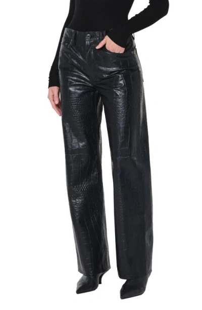 Agolde Leather Croc-embossed Arc Wide-leg Jeans In Multi