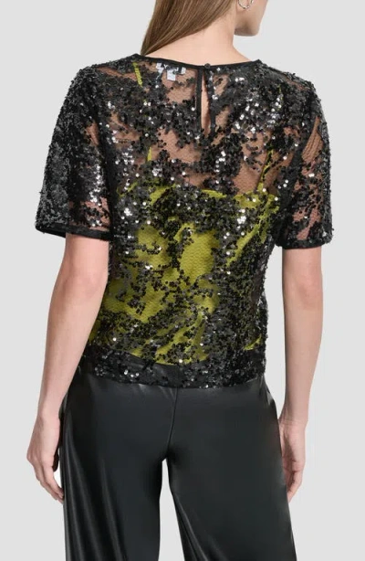 Dkny Women's Short Sleeve Sequin Overlay Boxy Top In Multi