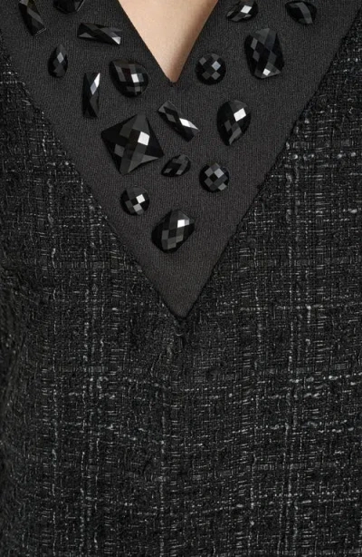 Dkny Embellished Neck Mixed Media Shift Dress In Black