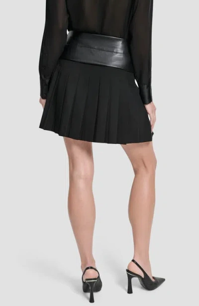 Dkny Pleated Mixed Media Miniskirt In Black