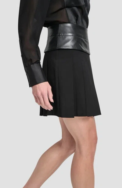 Dkny Pleated Mixed Media Miniskirt In Black