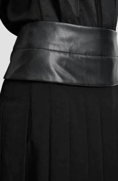 Dkny Pleated Mixed Media Miniskirt In Black