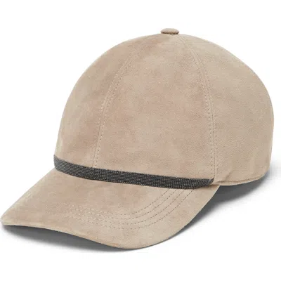 Brunello Cucinelli Suede Beaded-band Baseball Cap In Neutral