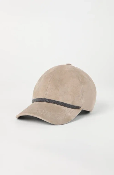 Brunello Cucinelli Suede Beaded-band Baseball Cap In Neutral
