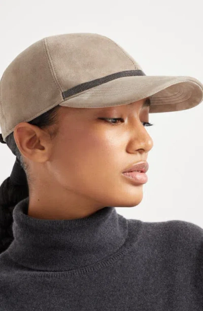 Brunello Cucinelli Suede Beaded-band Baseball Cap In Neutral