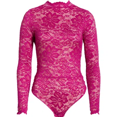 Kilo Brava Floral Lace Long Sleeve Teddy In Purple
