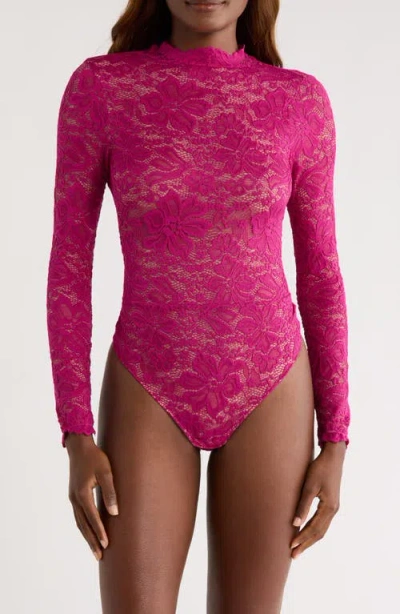 Kilo Brava Floral Lace Long Sleeve Teddy In Purple