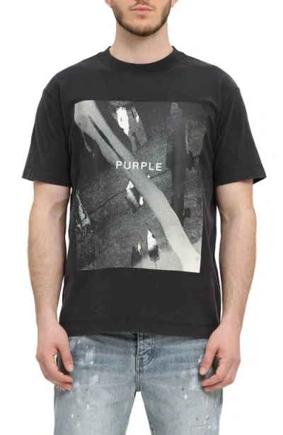 Purple Brand Textured Cotton Jersey Graphic T-shirt In Black