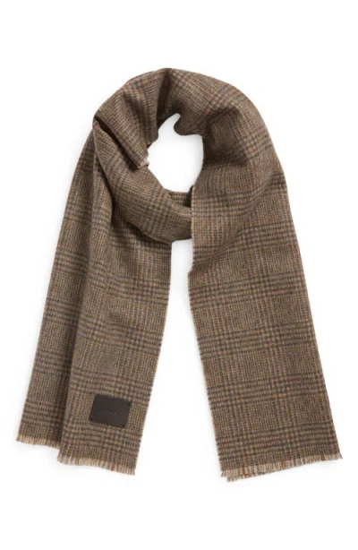 Vince Double Face Glen Plaid Scarf In Brown