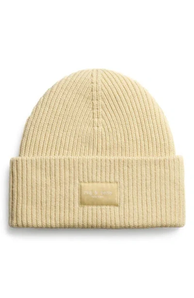 Rag & Bone Blake Logo Patch Wool Blend Rib Beanie In Neutral