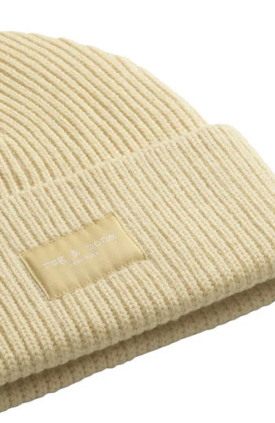 Rag & Bone Blake Logo Patch Wool Blend Rib Beanie In Neutral