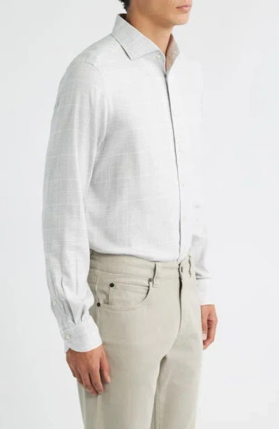 Emanuel Berg Modern Fit Glen Check Brushed Cotton & Lyocell Dress Shirt In Gray