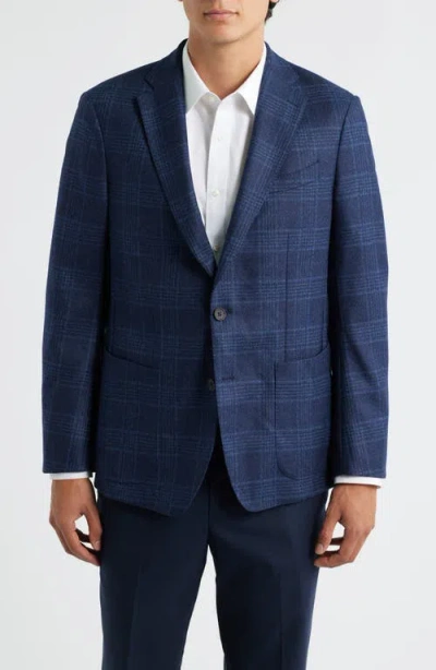 Emanuel Berg D-constructed Navy Check Wool Flannel Sport Coat In Blue