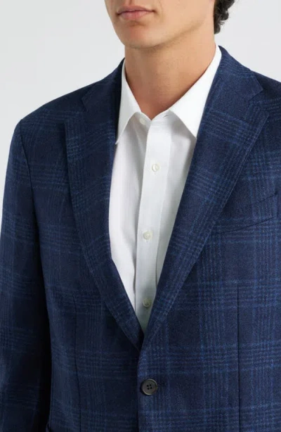 Emanuel Berg D-constructed Navy Check Wool Flannel Sport Coat In Blue