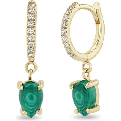 Zoë Chicco 14k Yellow Gold Diamond And Malachite Earrings In Gold