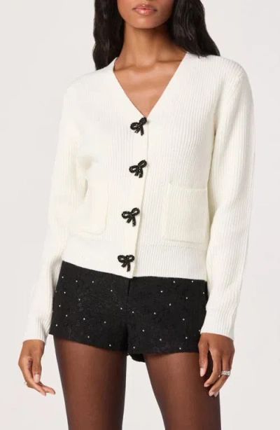 Astr The Label Crystal Embellished Bow Detail Cardigan In White