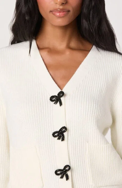 Astr The Label Crystal Embellished Bow Detail Cardigan In White