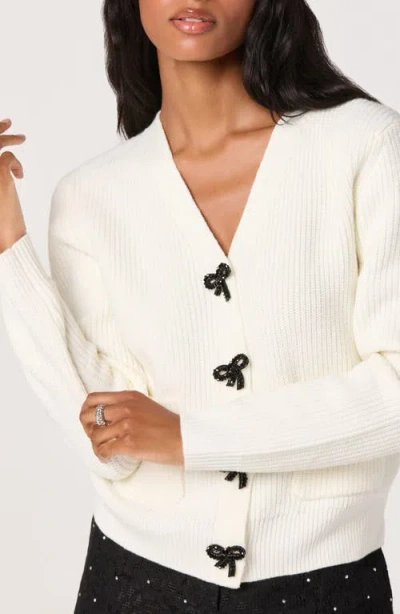 Astr The Label Crystal Embellished Bow Detail Cardigan In White