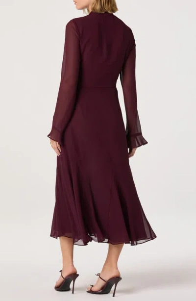 Astr The Label Tie Neck Long Sleeve Dress In Burgundy