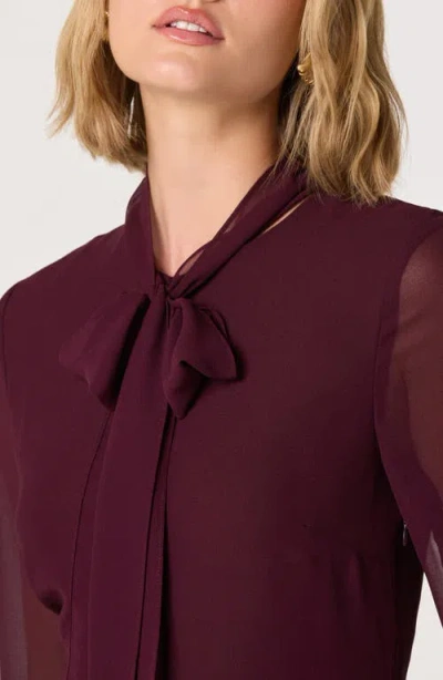 Astr The Label Tie Neck Long Sleeve Dress In Burgundy