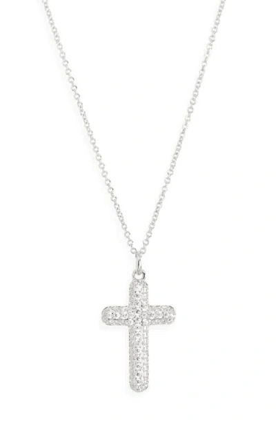 Nadri Crushed Pavé Cross Pendant Necklace In Silver