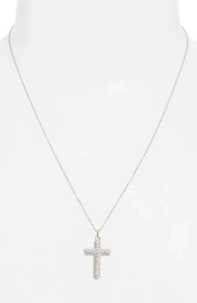 Nadri Crushed Pavé Cross Pendant Necklace In Silver