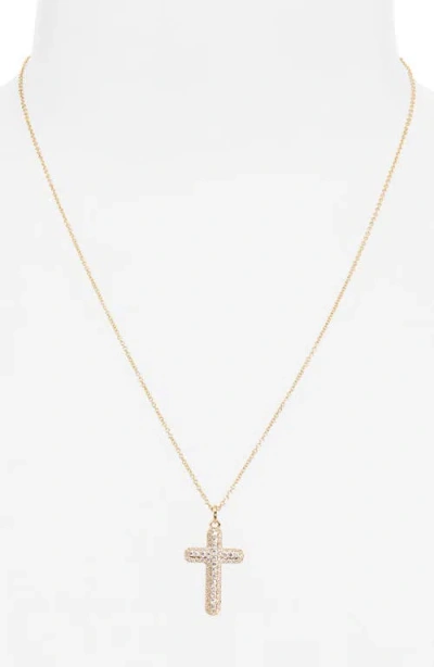 Nadri Crushed Pavé Cross Pendant Necklace In Gold