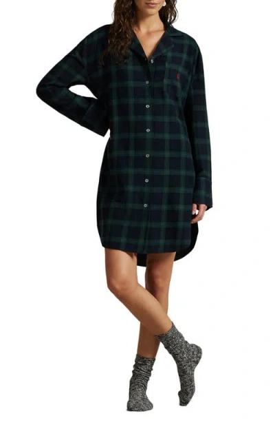 Polo Ralph Lauren Plaid Camp Collar Sleep Dress In Blue