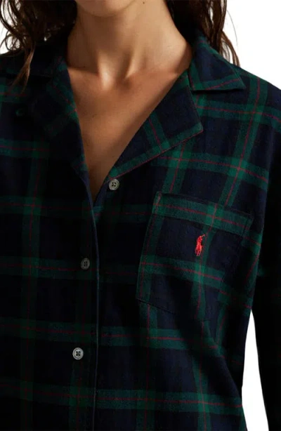 Polo Ralph Lauren Plaid Camp Collar Sleep Dress In Blue