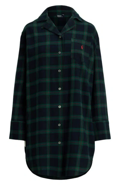 Polo Ralph Lauren Plaid Camp Collar Sleep Dress In Blue