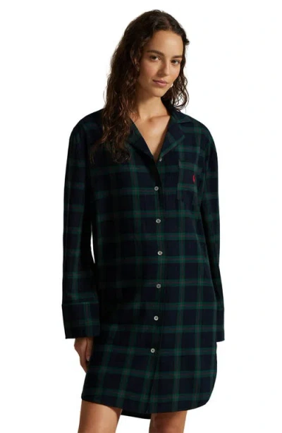 Polo Ralph Lauren Plaid Camp Collar Sleep Dress In Blue