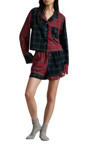 Polo Ralph Lauren Plaid Cotton Short Pajamas In Red