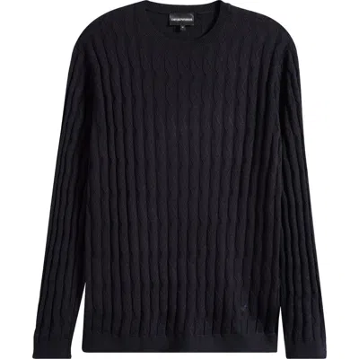 Emporio Armani Tonal Diamond Wool Sweater In Black
