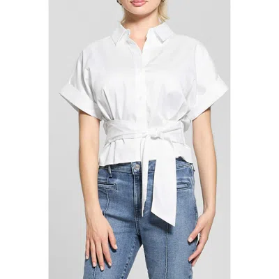 Guess Julie Tie Front Cotton Shirt In White