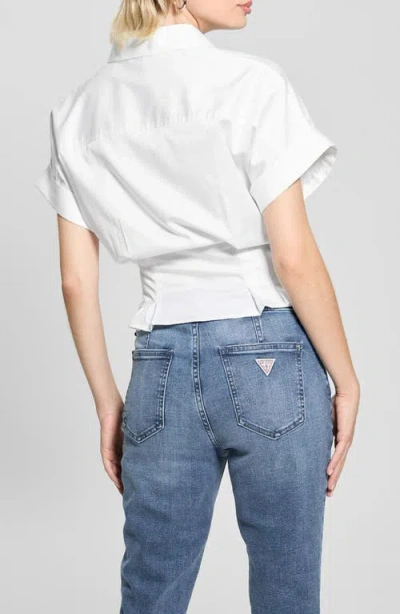 Guess Julie Tie Front Cotton Shirt In White