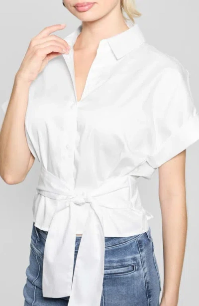 Guess Julie Tie Front Cotton Shirt In White