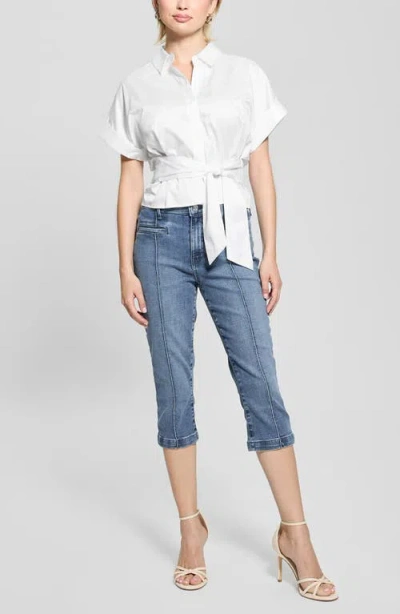 Guess Julie Tie Front Cotton Shirt In White