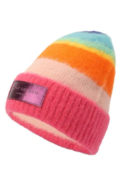 Kurt Geiger London Stripe Fuzzy Beanie In Multi