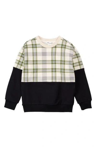 Miles Baby Kids' Plaid Colorblock Cotton Blend Sweatshirt In Brown