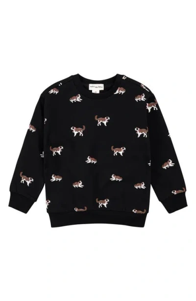 Miles Baby Kids' Saint Bernard Print Stretch Cotton Sweatshirt In Black