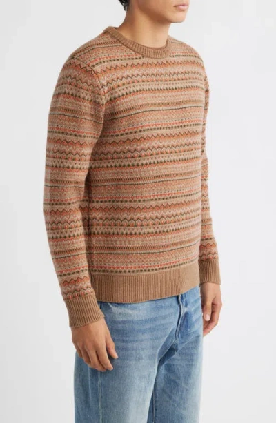 Schott Nyc Fair Isle Wool Blend Sweater In Brown