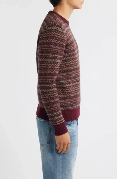Schott Nyc Fair Isle Wool Blend Sweater In Burgundy