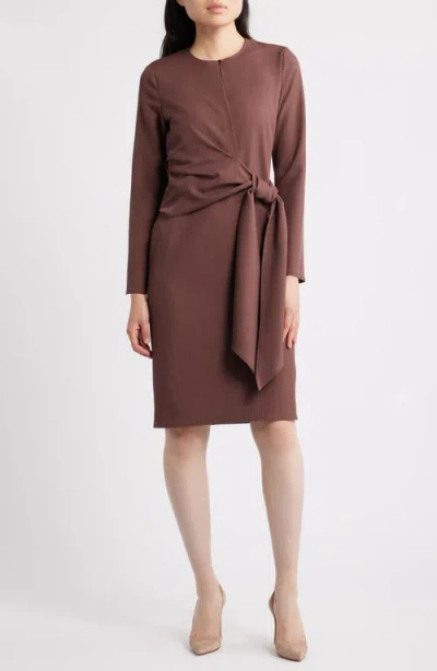 Misook Tie Waist Shift Dress In Brown