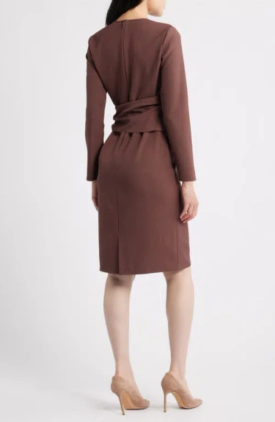 Misook Tie Waist Shift Dress In Brown