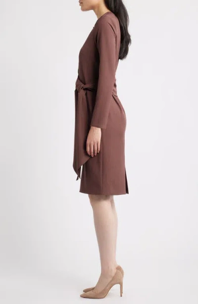 Misook Tie Waist Shift Dress In Brown