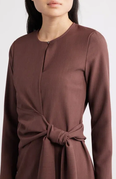 Misook Tie Waist Shift Dress In Brown