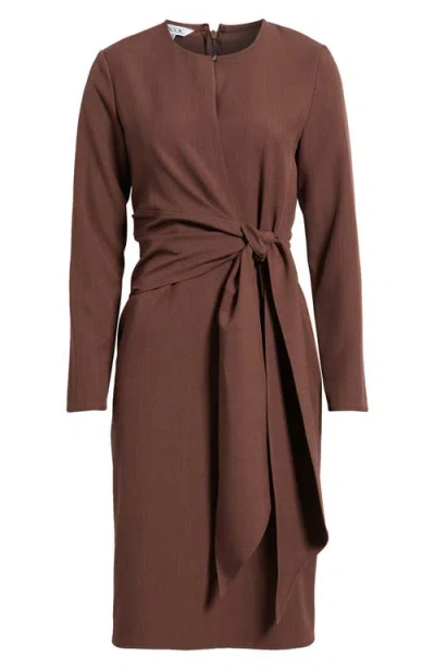 Misook Tie Waist Shift Dress In Brown