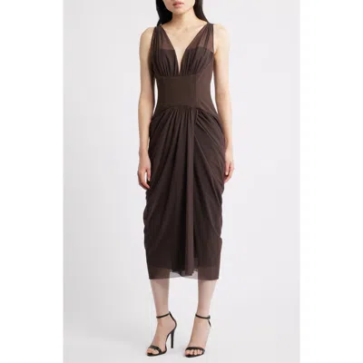 Black Halo Elara Corset Midi Dress In Brown