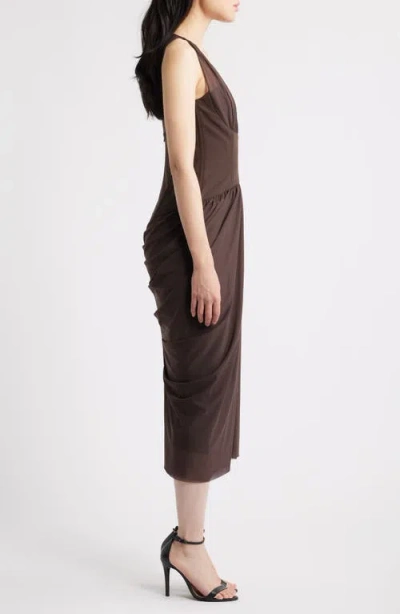 Black Halo Elara Corset Midi Dress In Brown