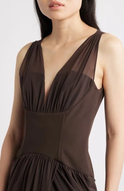 Black Halo Elara Corset Midi Dress In Brown